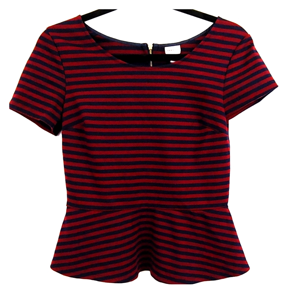 Merona Top Navy Blue & Burgundy Small Petite